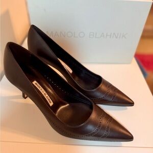 Manolo Blahnik Denna 70 Brown Leather Pumps | Pointed Toe | Sz 40 / US 9.5